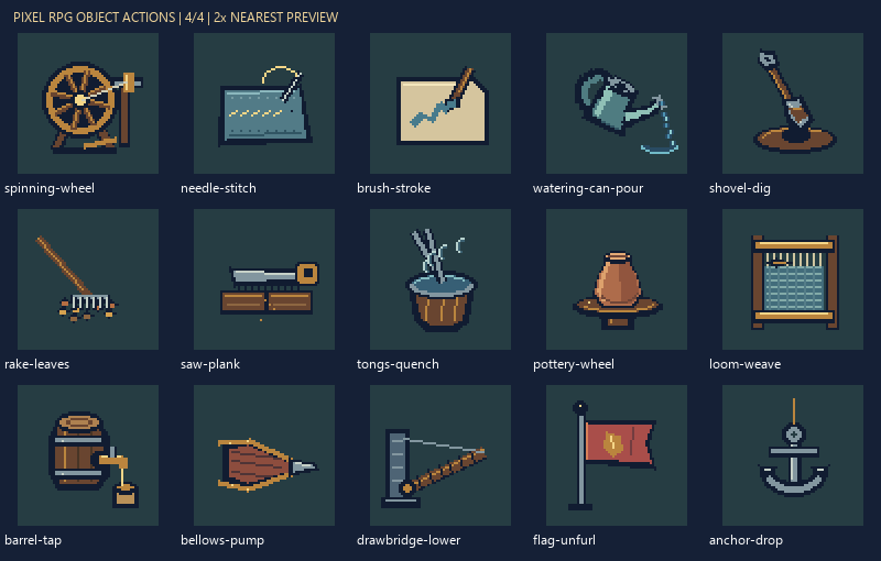 Object actions preview group 4, fifteen pixel actions