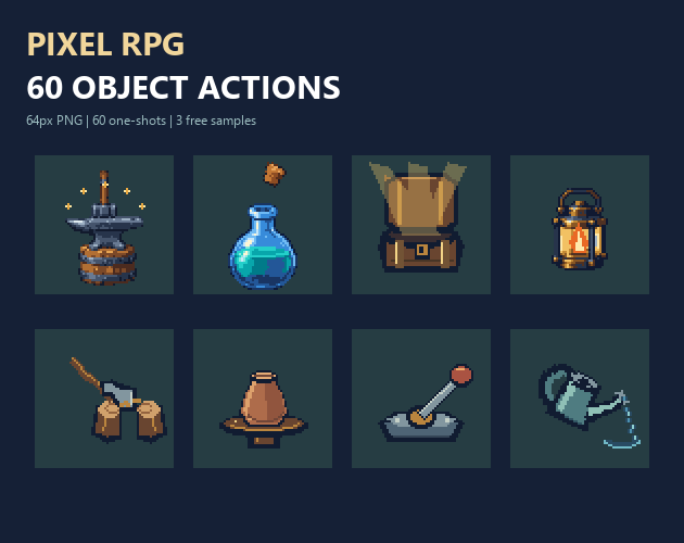 Eight examples from the pixel object action collection